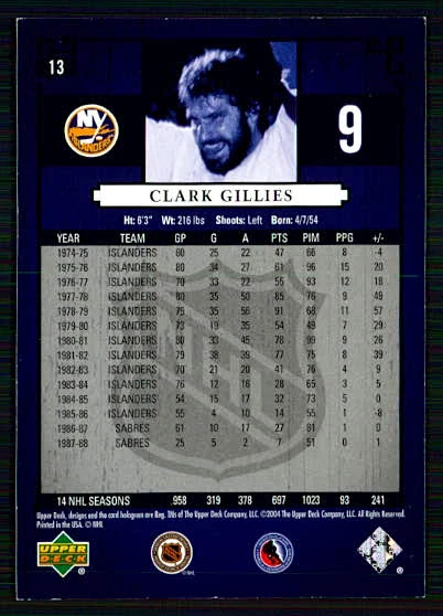 2004-05 Upper Deck Legends Classics - Clark Gillies #13 - Image 2 of 2