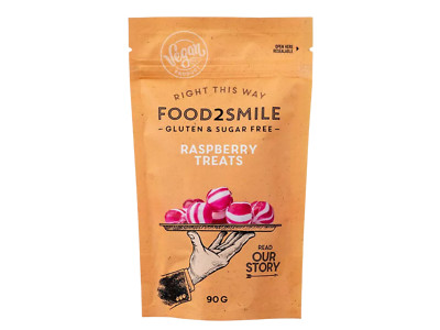 FOOD2SMILE Himbeer Bonbons ohne Zuckerzusatz 90g (33,22 EUR/kg)