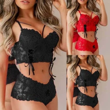 Women Lace Sexy Lingerie G-string Babydoll Sleepwear Bra Set Nightwear Underwear