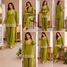 Women Cotton Coord Set Embroidered 2Pc Outfit M-3XL Casual Summer