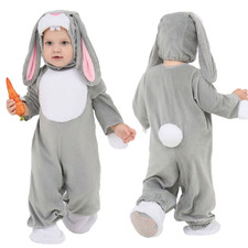 6-24M Baby Grey Bunny Costume with Carrot Jumpsuit Hood Shoes 4PCS Set Easter