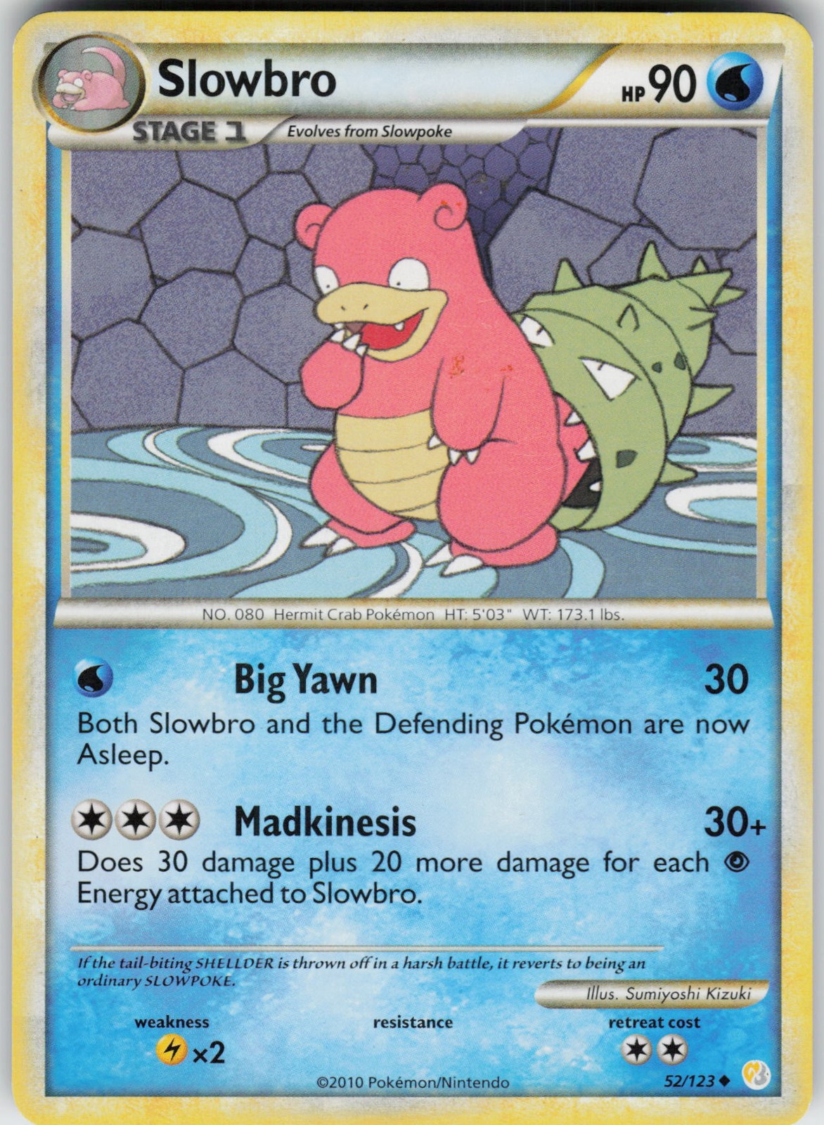 Pokemon Slowbro 52/123 HeartGold SoulSilver Uncommon card