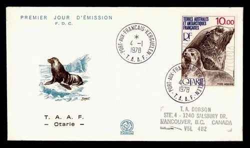 DR WHO 1978 FRENCH ANTARCTIC FSAT FDC SEA LION 10.00 M76721