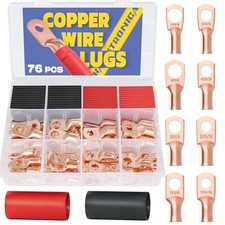 76PCS Copper Wire Lugs with Heat Shrink Tube 3:1 Kit AWG 6 4 2 Bare Copper