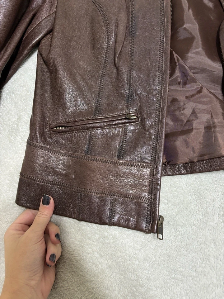 Chaqueta de cuero marrón para mujer Caslon talla pequeña Foto 4 de 4
