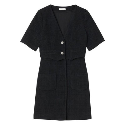 Sandro Manhattan Black Tweed Mini Dress SFPRO03142 Noir Sz 42 NEW