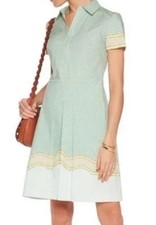 Tory Burch Cotton Stretch Green Short Sleeve Pleated Shirt Dress Sz 4