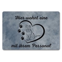 FußMatte In 40X60 Cm Ohne Rand - Hier Wohnt Eine Katze Mit Ihrem Personal