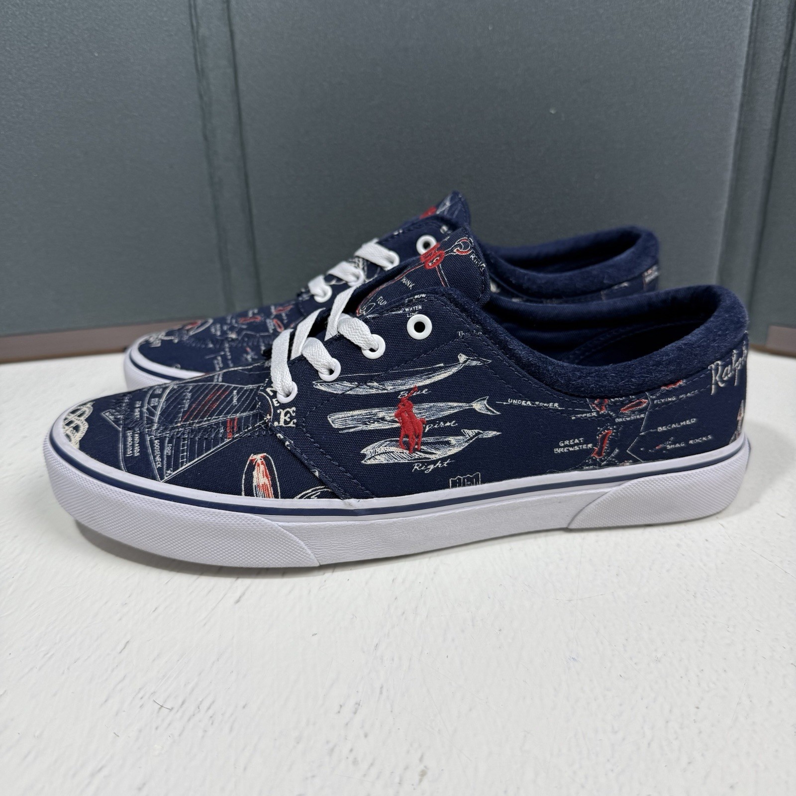 PONY Polo Ralph Lauren Faxon Sneakers Uomo Taglia 10 5 Faro Vela Nodi Scarpe da Barca