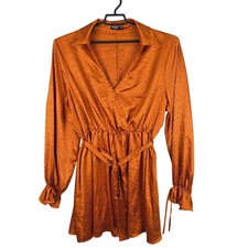 Womens Shein Curve Copper Animal Print Satin Dress Belted V Neck Long Sleeve 4XL