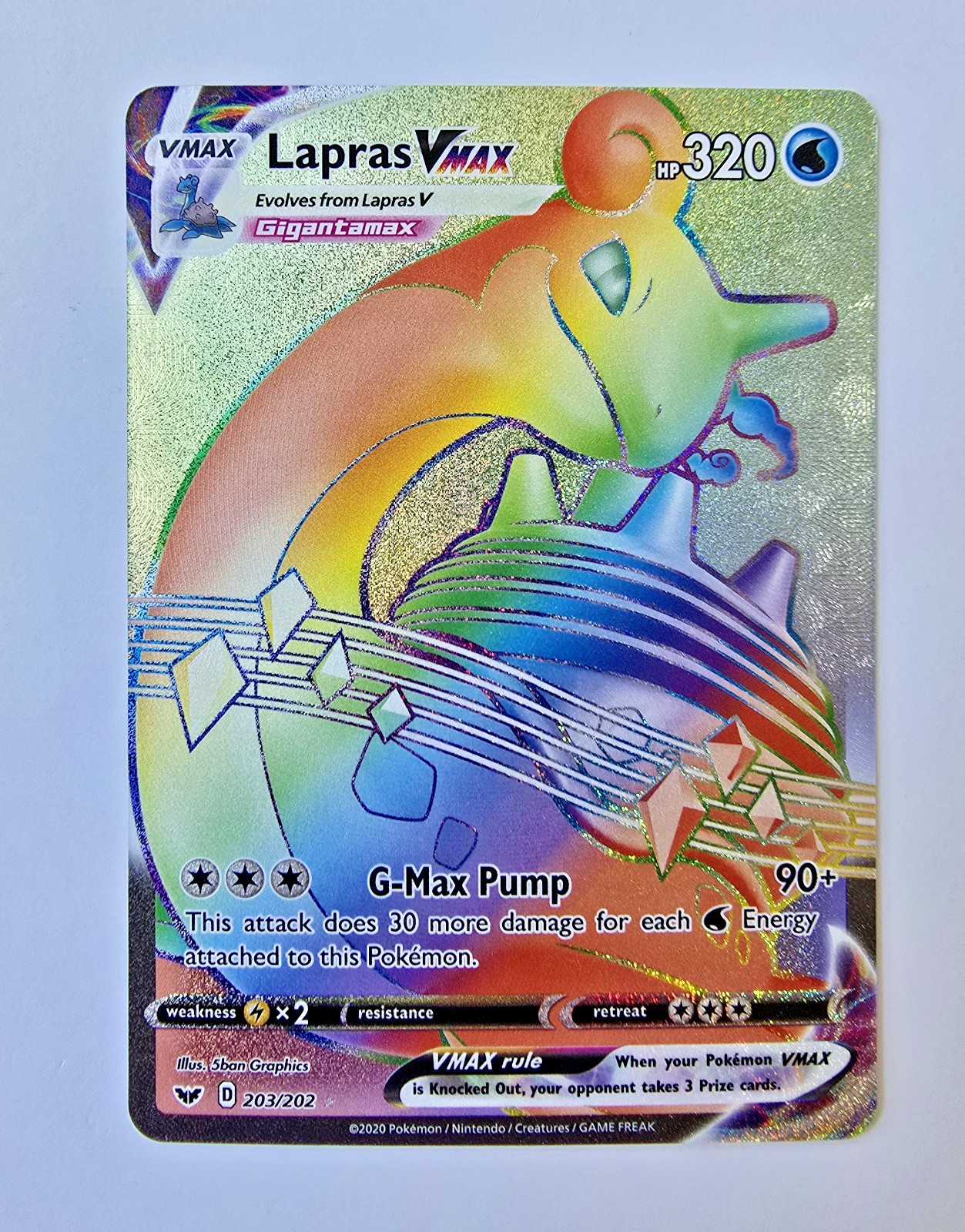 Lapras VMAX Secret Rare SWSH01: Sword & Shield Base Set 203/202 NM