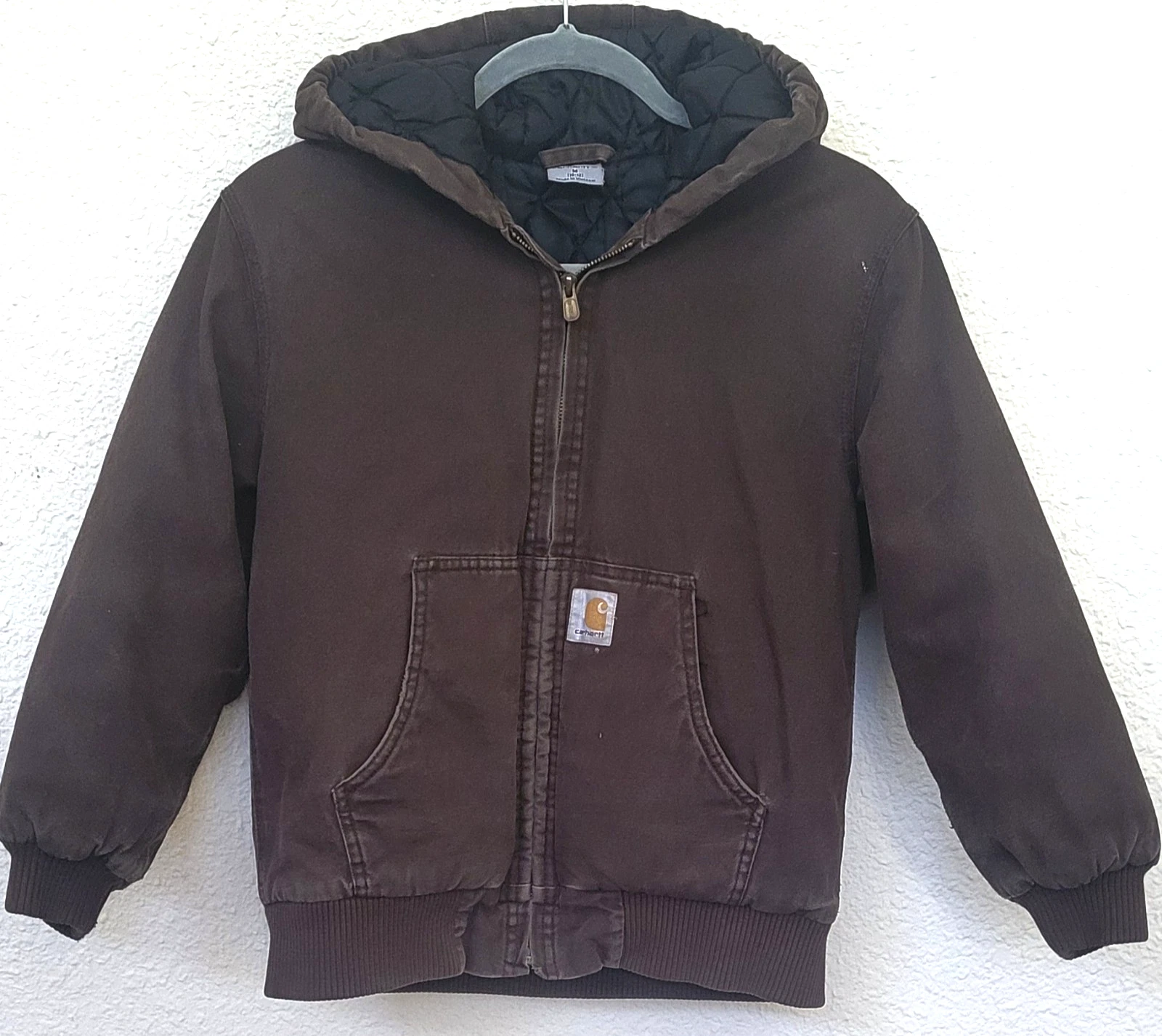 Carhartt Canvas Coat Bomber Jacket Workwear Hood Medium 10 12 Youth Boys Vintage