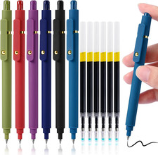 Gel Pens, 6 Pack 0.5Mm Fine Point Pen Black Ink with 6 Refills, Quick Dry  No S