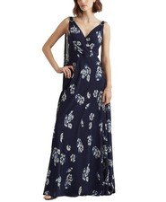 Lauren Ralph Lauren Women's Floral Crinkled Georgette Gown (2, Navy/Cream)