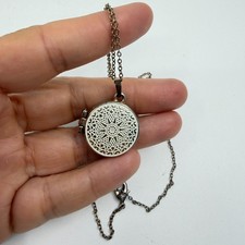 Intricate Mandala Locket Necklace Celestial Round Pendant Boho Silver Tone Gift