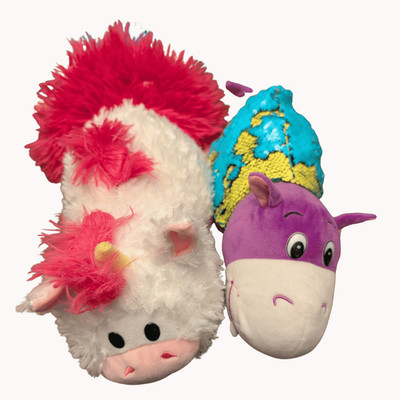 Flip-A-Zoo Reversible Plush Lot (2) | Sensory Sequin Hippo & Unicorn/Sheep | Pre
