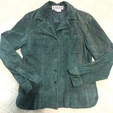 VTG Carlisle Suede Button Up Shirt Jacket  Green Size 4 - Cottage Cabin - fading