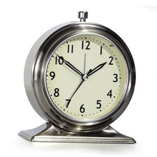 4-inch Battery Operated Alarm Clock Silent Analog Desk Clocks with Light Gold