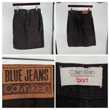 Vintage 1990s Calvin Klein Sport Black Denim Skirt High Waist Pencil Mini USA 27