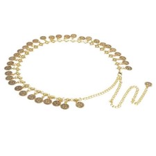 Metal Chain Waist Belt for Women -  Silver Coin Pendant Belt One Size Gold