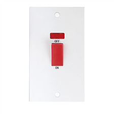 45 Amp White 2 Gang Double Plate Cooker / Shower Switch With Neon knightsbridge