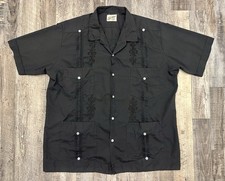 Maya Real Guayabera Mens 42  XL Short Sleeve Wedding Shirt Mexico Black GUC