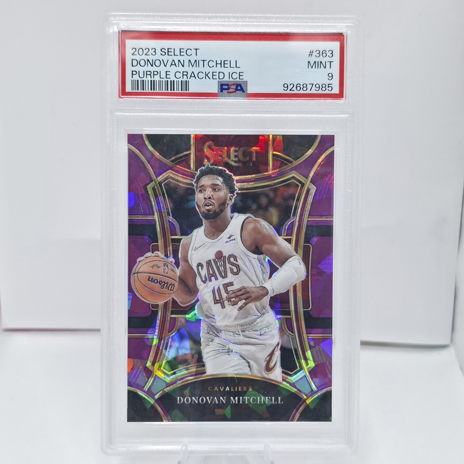 2023 Panini Select - Donovan Mitchell #363 Purple Cracked Ice 55/99 CAVS PSA 9