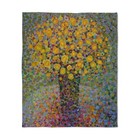 Yellow Dotted Floral Tree Quilted Throw | Abstract Pointillism Home Decor