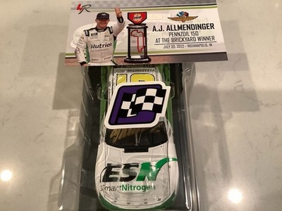 AJ ALLMENDINGER AUTOGRAPHED 2022 ESN NUTRIEN INDY ROAD COURSE WIN DIECAST & CARD
