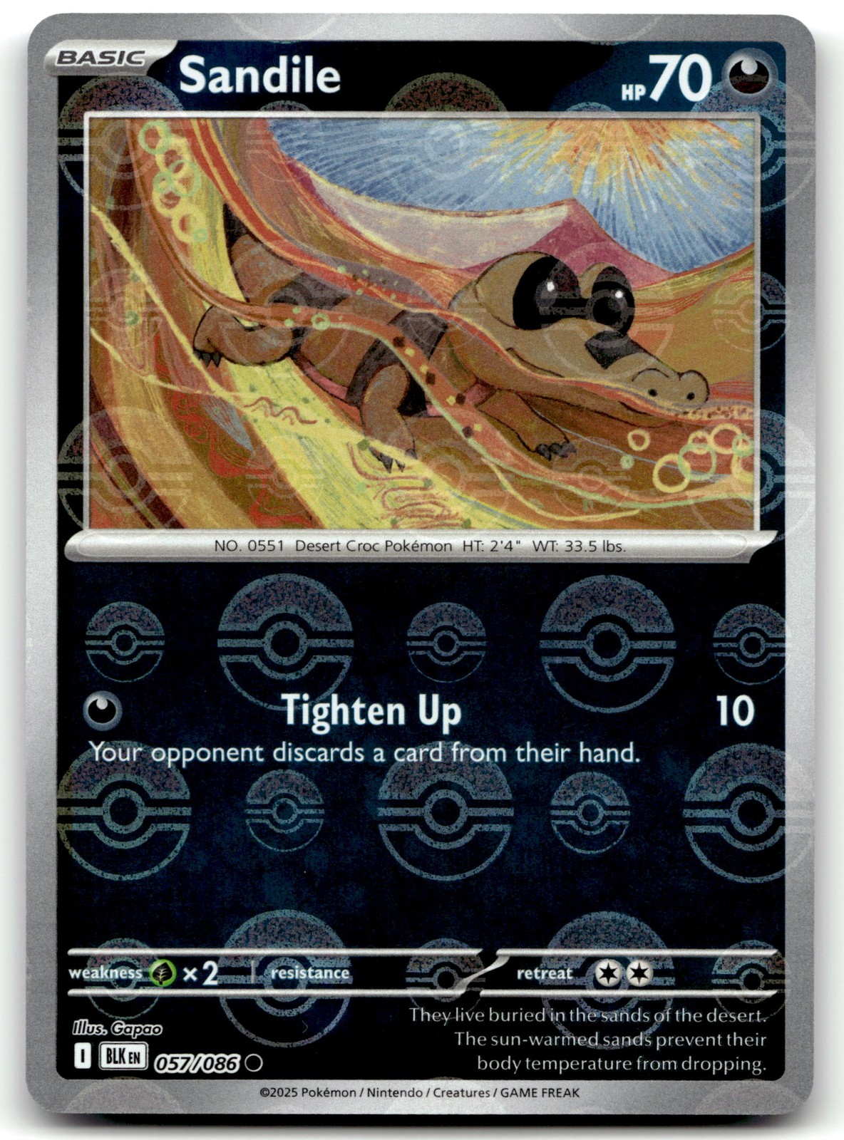 Sandile 057/86 | Common Pokeball Reverse Holo | Black Bolt | NM | Pokemon