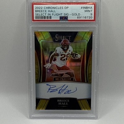 Panini 2022 Chronicles DP Breece Hall Select In Flight Gold /5 Auto PSA 9