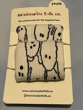 New 1 pair Minimalist Folk Co. youth ghost socks Halloween white black