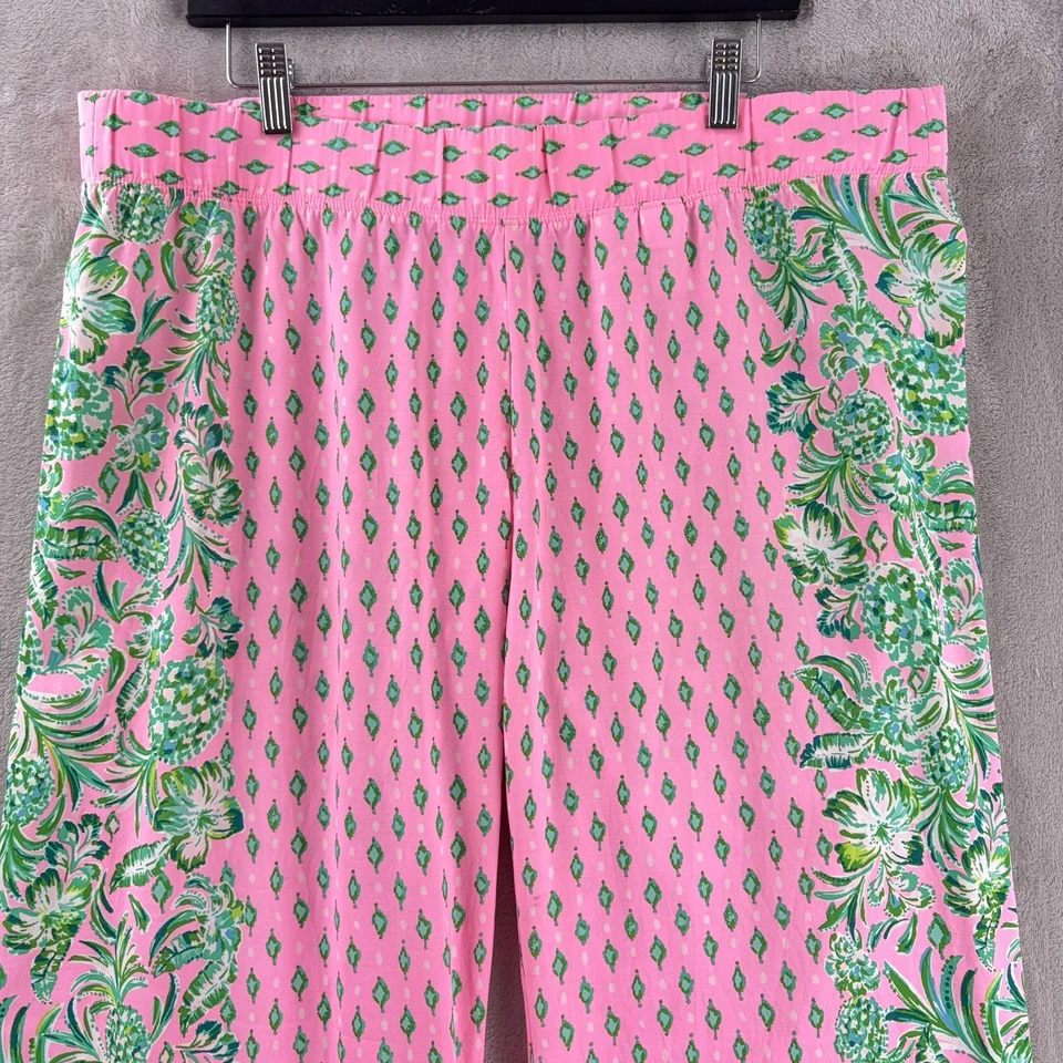 Pantalones Lilly Pulitzer Bal Harbour Palazzo para mujer talla XL rosa verde pierna ancha Foto 3 de 4