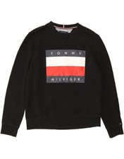 TOMMY HILFIGER Womens Graphic Sweatshirt Jumper UK 16 Large Black Cotton DH77