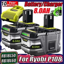 6.0AH 8.0Ah Lithiumion For RYOBI P108 18V ONE PLUS RB18L26 Battery /Charger P117