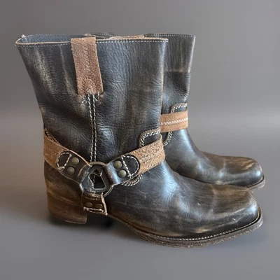BED STU Roma Harness Ankle Boots Brown Rustic Distress Leather Moto Women US 10 - Image 1 of 4