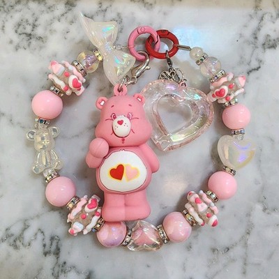 Glow Keychain, Phone Bag Charm, Purse Charm, Bag Clip Care Bears Love-A-Lot Bear