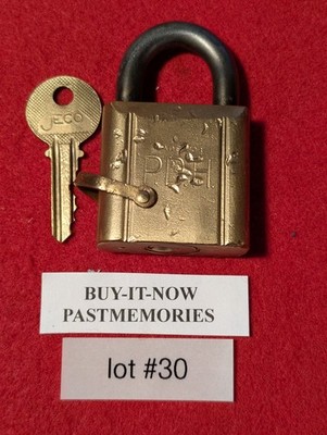 ''YALE P.D.H.''  BRASS PADLOCK W/ KEY, OLD ANTIQUE VINTAGE LOCK LOT #30