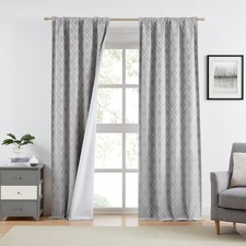 Silver Gray Moroccan Jacquard Full Blackout Curtains 95 Inch Long 2 Panels for
