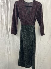 Zara Womens Black Dress With Multicolored Polkadots Long Sleeve Faux Wrap Tie XS