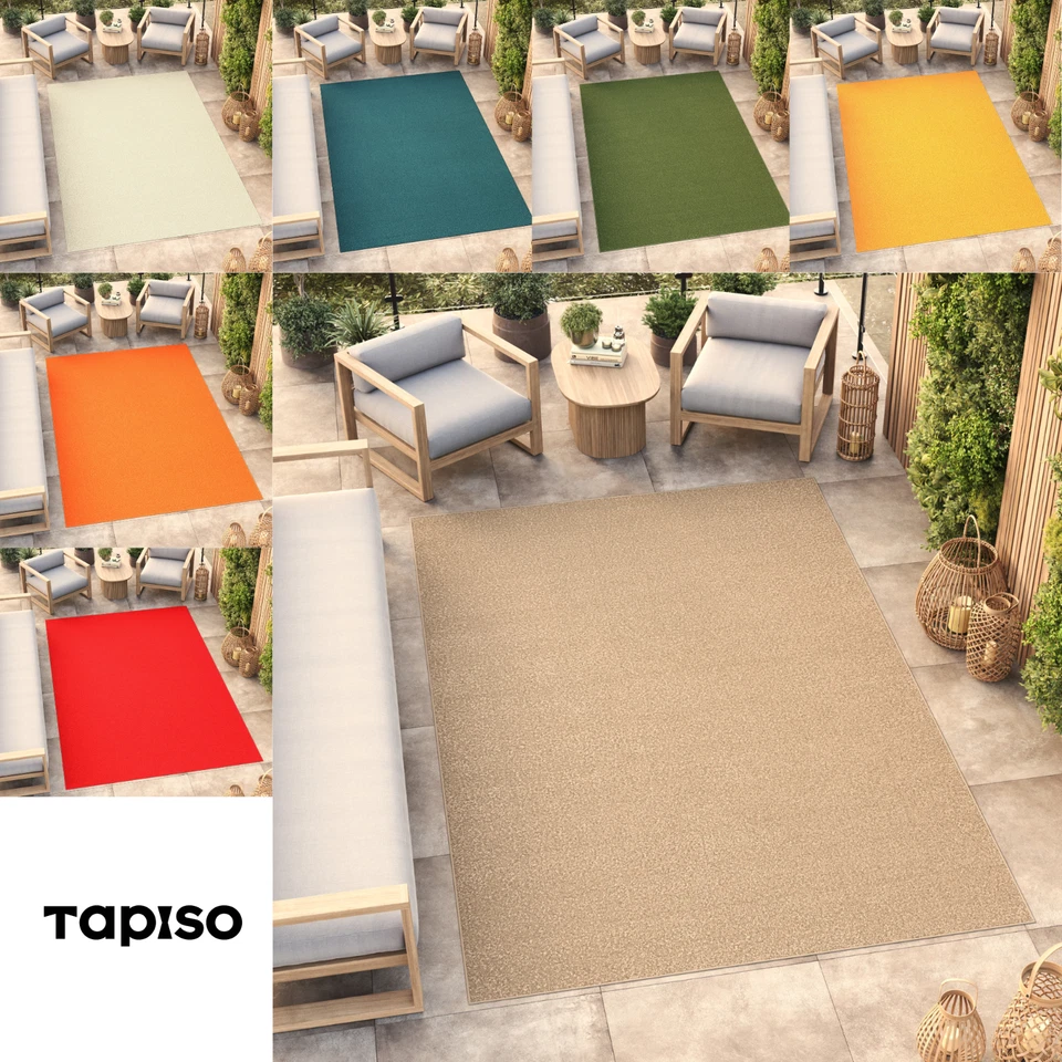 TAPISO Tappeto pelo corto interno esterno tinta unita resistente ai raggi UV soggiorno camera da letto