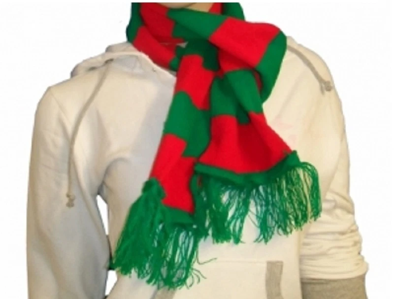 Christmas Green & Red Scarf Elf Santa's Helper Festive Neck Fancy Dress Costume - Image 2 of 2