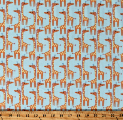 Giraffes Animals on Turquoise Playful Cuties 2 Cotton Flannel Fabric BTY D276.06
