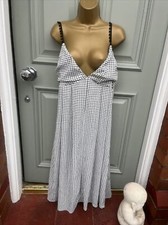 ZARA BLACK & WHITE Checked Midi Dress With Braided Straps  MEDIUM Bnwt B108