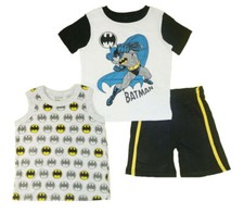 Batman Toddler Boys S/S White  Black Top 3pc Short Set Size 2T 3T 4T