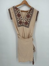 Free People Dress Womens Extra Small Beige Khaki Running Wild Embroidered Mini