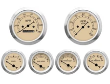 MOTOR METER RACING Classic Beige 6 Gauge Set Mechanical Speedometer MPH °F PSI