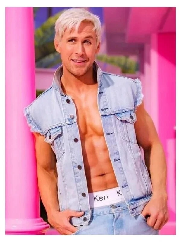 Men's Denim Vest | Men Classic Sleeveless Denim Vest | Ryan Gosling 2023
