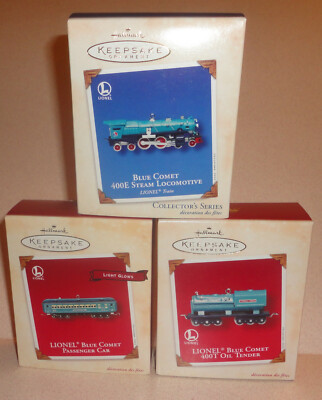 Hallmark Ornaments Lionel Blue Comet 400E Steam Locomotive Passenger Car Tender