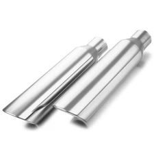 Two Universal Angle Cut Stainless Steel Exhaust Tips 2.5" 17" 4" Outlet